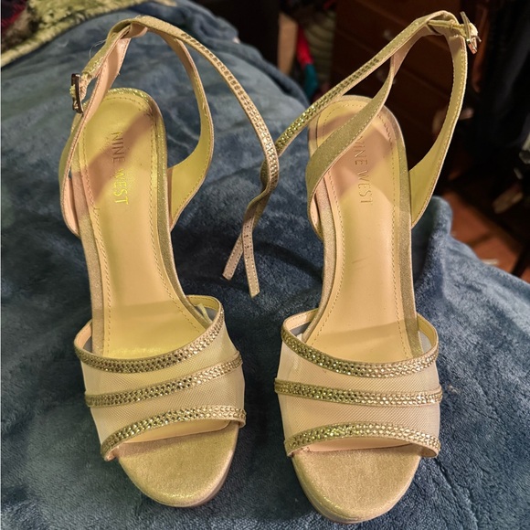 Nine West Metallic Gold Strappy Heels - Picture 1 of 3